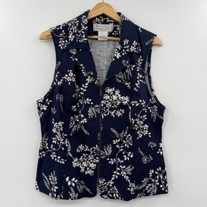 vintage portraits by‎ northern isles linen blend zip up vest top size 10 cottage